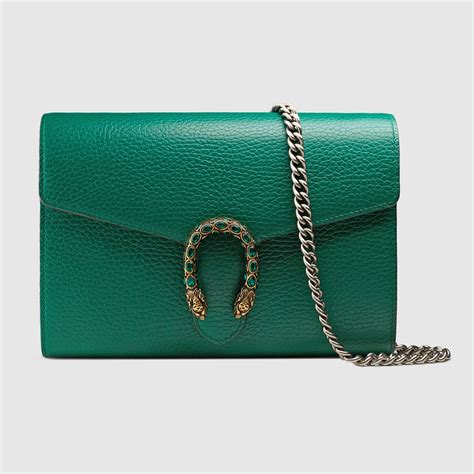 Mini borsa Dionysus in pelle verde smeraldo con catena